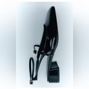 Zara - Block Heel Slingback Shoes - Patent Leather - Size 10